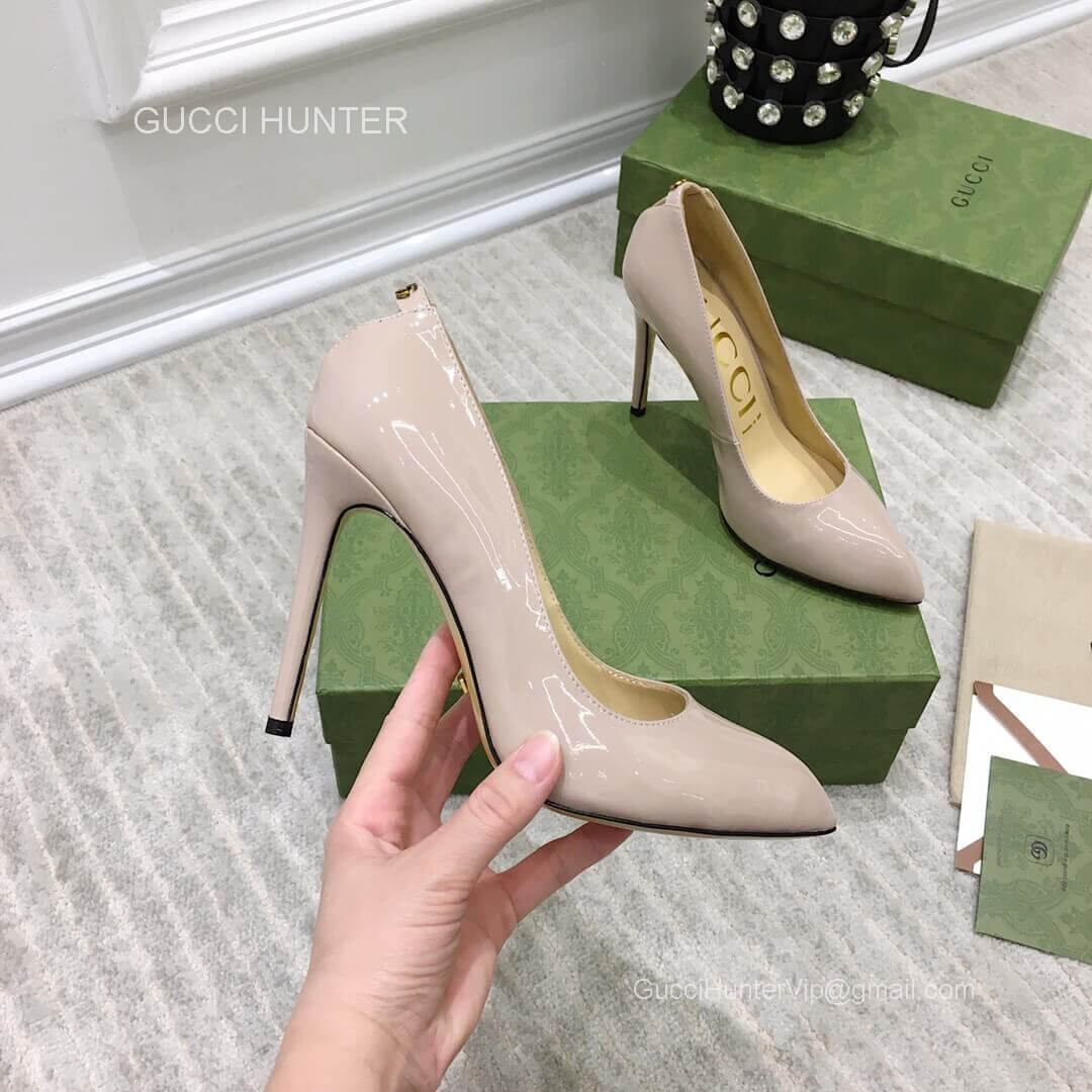 Gucci Classic Patent Leather Pump with GG Cut Out Back in Nude 105MM 2281163