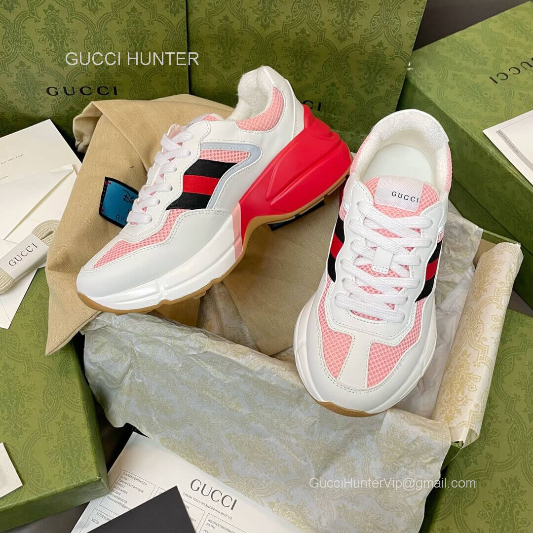 Gucci Rhyton Sneaker with Pink Mesh and Gray Reflective Fabric Unisex 2281051