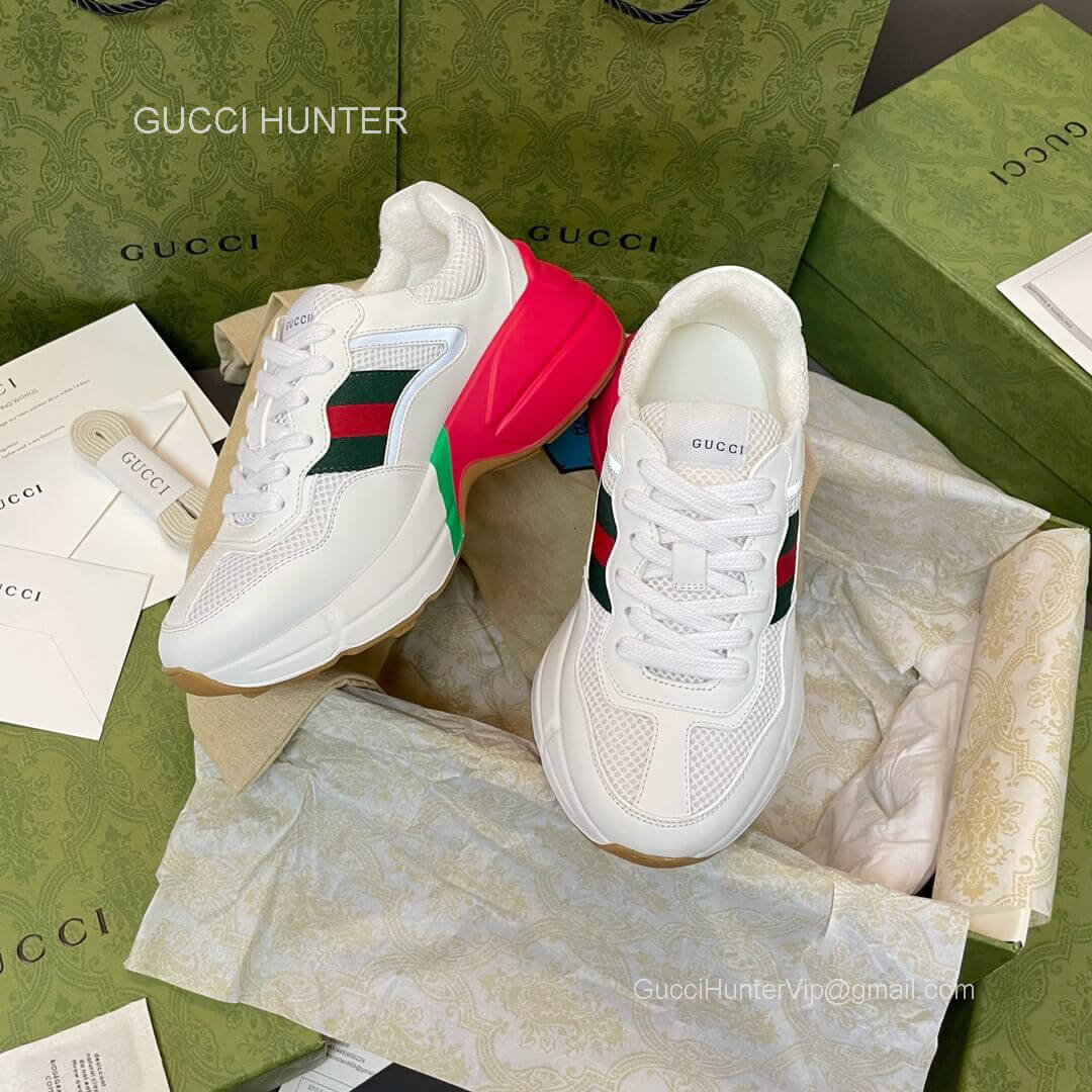 Gucci Rhyton Sneaker with White Mesh and Gray Reflective Fabric Unisex 2281052