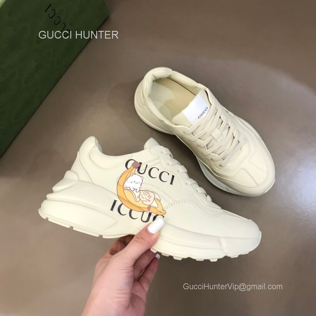 Gucci Bananya Rhyton White Leather Sneakers Unisex 2281056