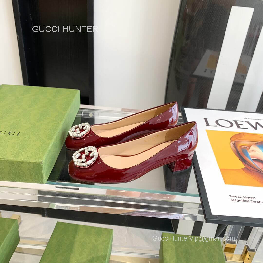 Gucci Crystals Interlocking G Ballet Pumps in Burgundy Patent Leather 2281104
