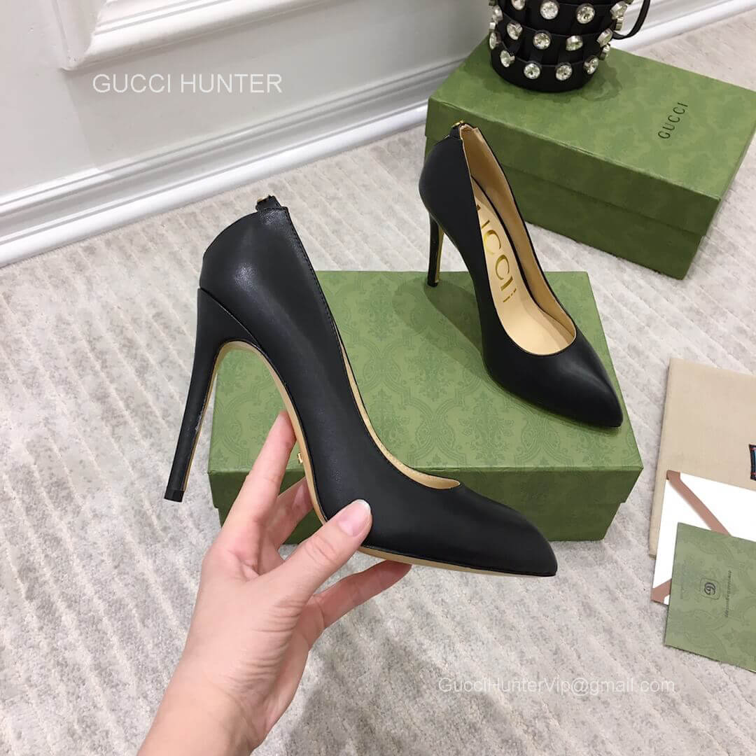 Gucci Classic Calfskin Pump with GG Cut Out Back in Black 105MM 2281165