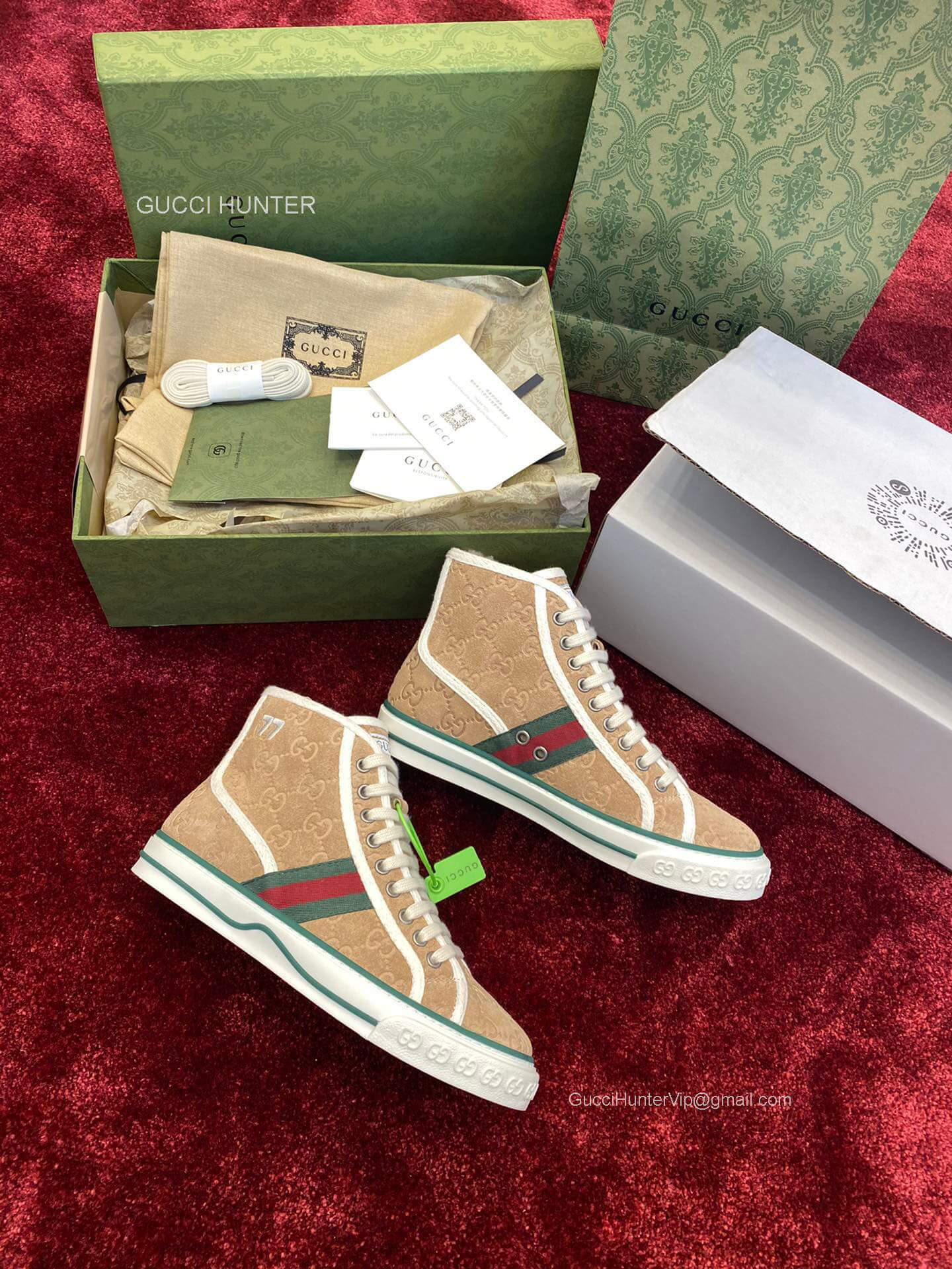Gucci Tennis 1977 Sneaker Boot with Shearling and 77 Embroidery in Beige Leather Unisex 2281242