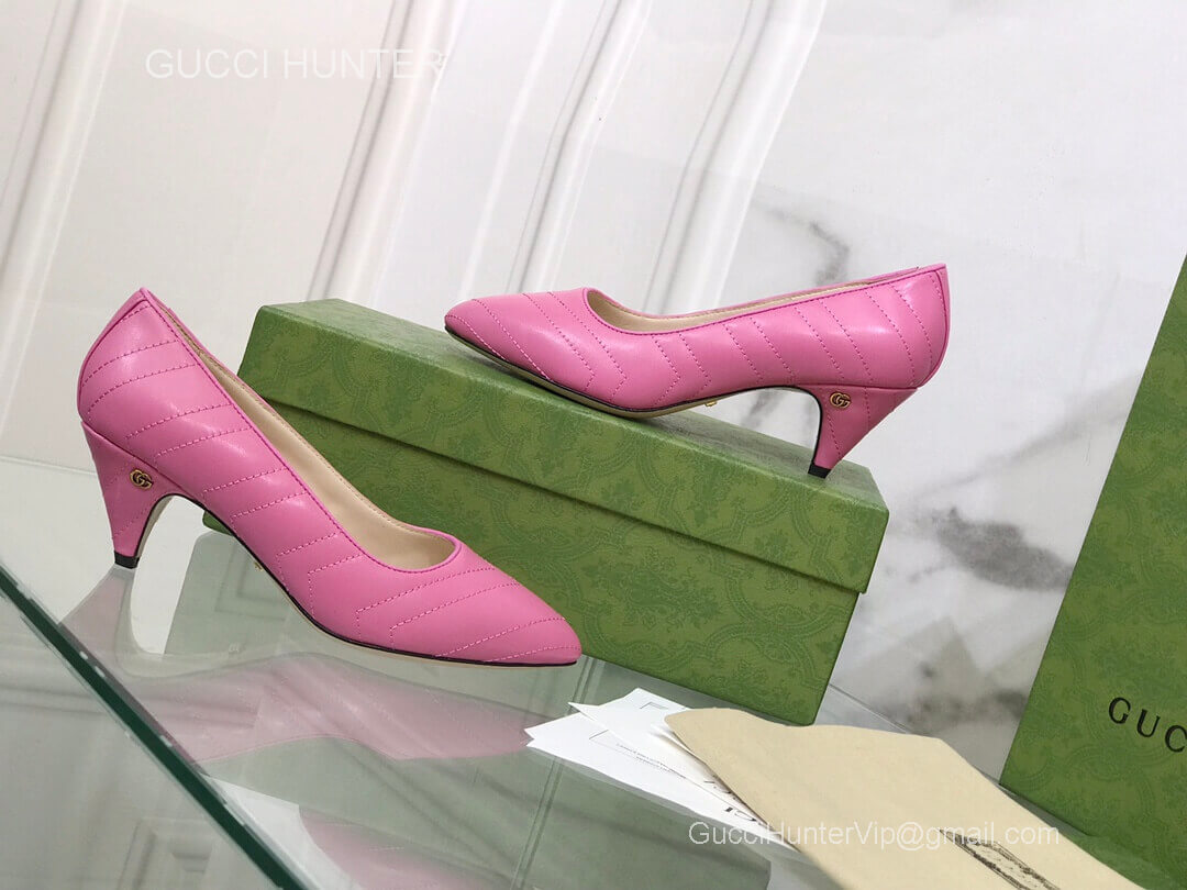 Gucci Womens Matelasse Leather Pump with Mini Double G in Pink 55MM 2281349