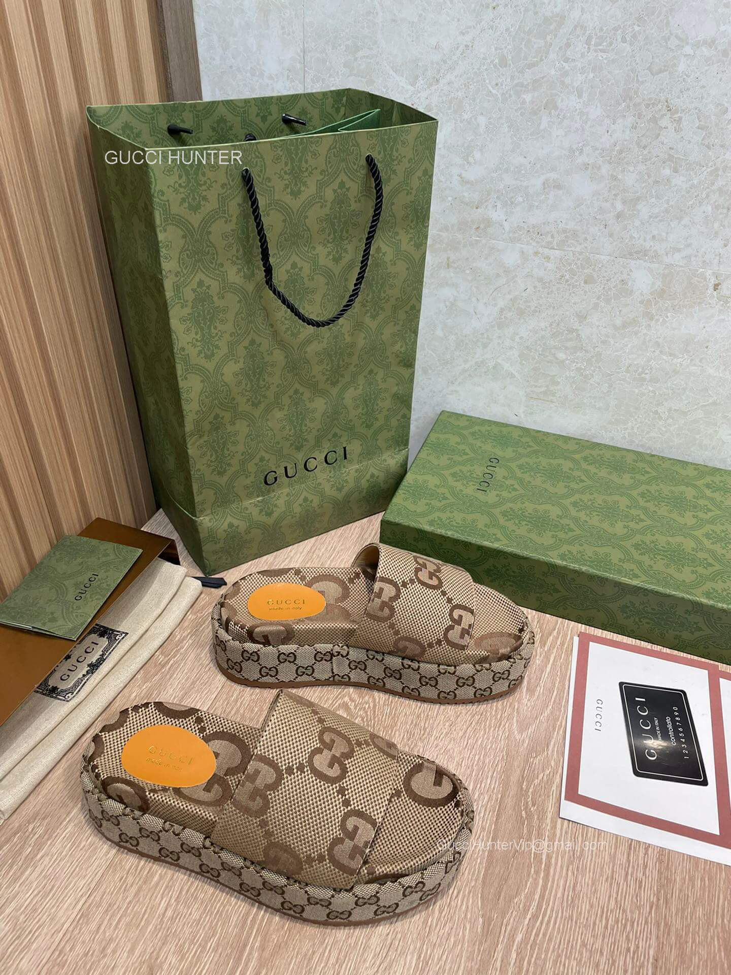 Gucci Platform Slide Sandal in GG Jumbo Supreme 2281362