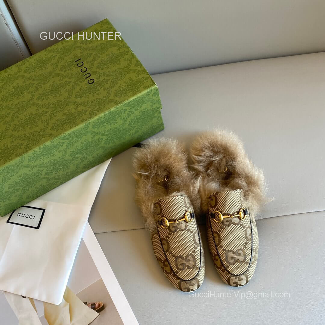 Gucci 100 Princetown Slipper Mule in GG Supreme Canvas Fur 2281419