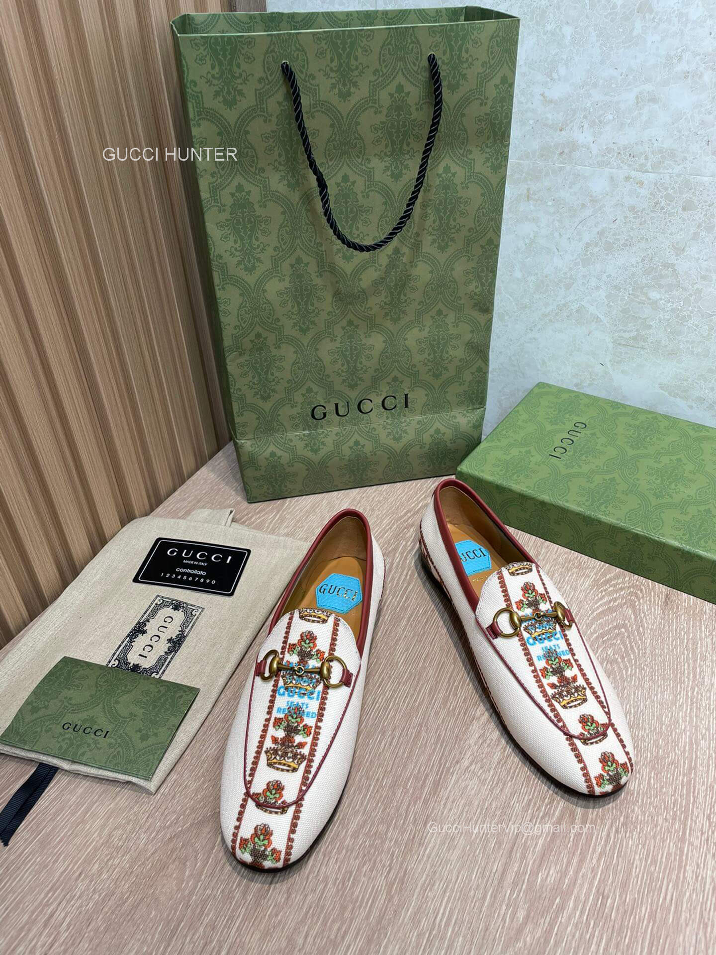 Gucci 100 Princetown Loafers in Ivory Flower and Crown Jacquard 2281459