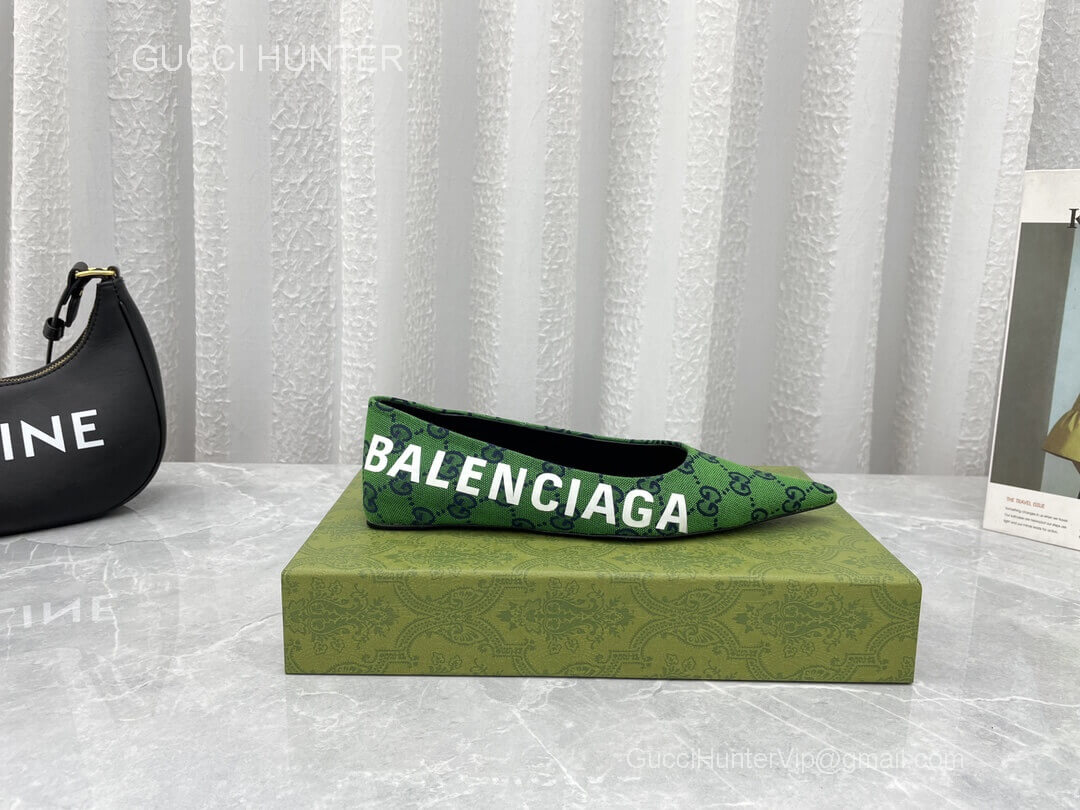 Gucci x Balenciaga The Hacker Project Square Knife Ballet Flat in Green GG Supreme Canvas 2281557
