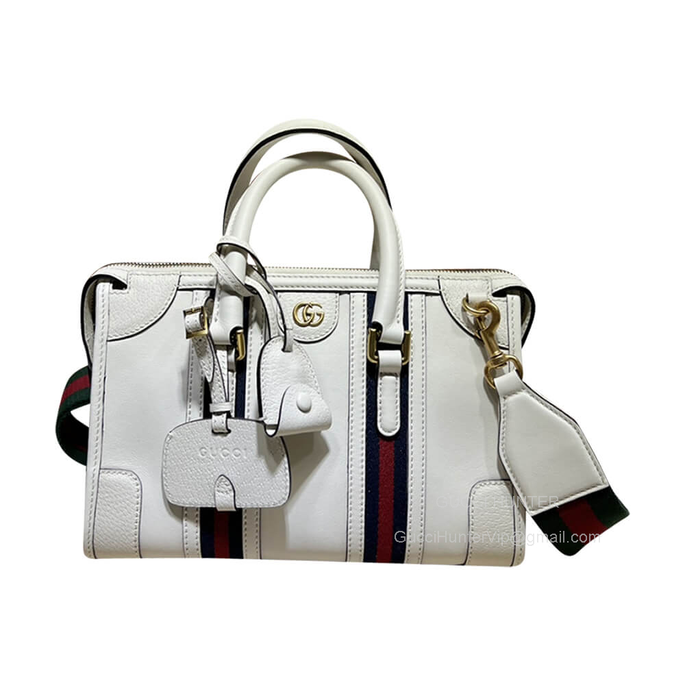 Gucci Small Top Handle Bag with Double G in White Smooth Leather 715772