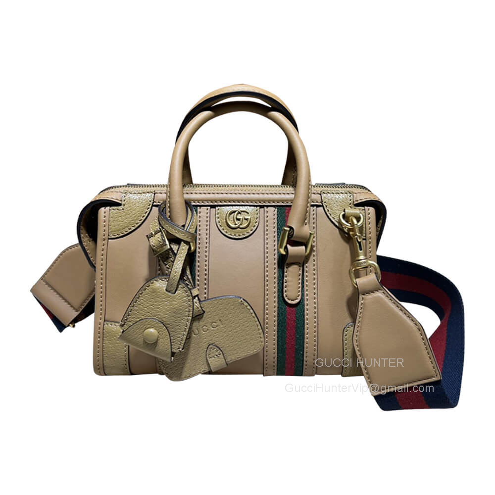Gucci Mini Top Handle Bag with Double G in Light Brown Smooth Leather 715771