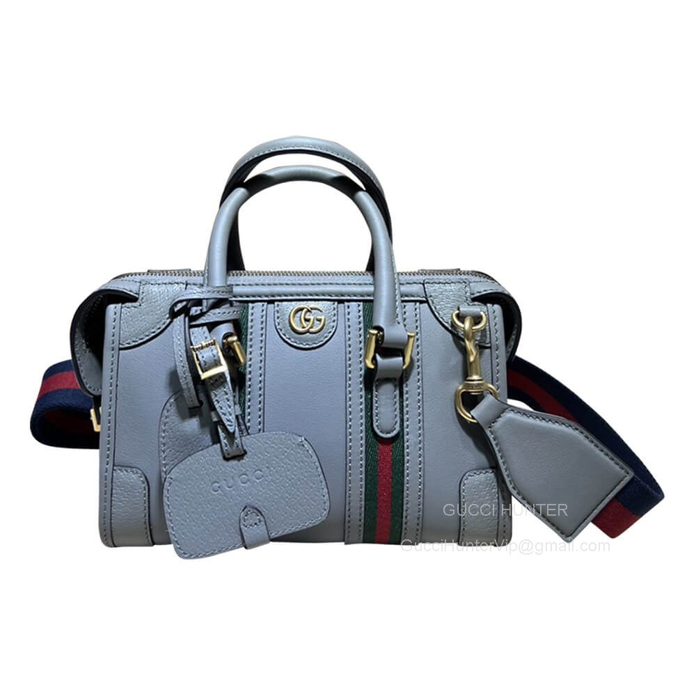 Gucci Mini Top Handle Bag with Double G in Gray Smooth Leather 715771