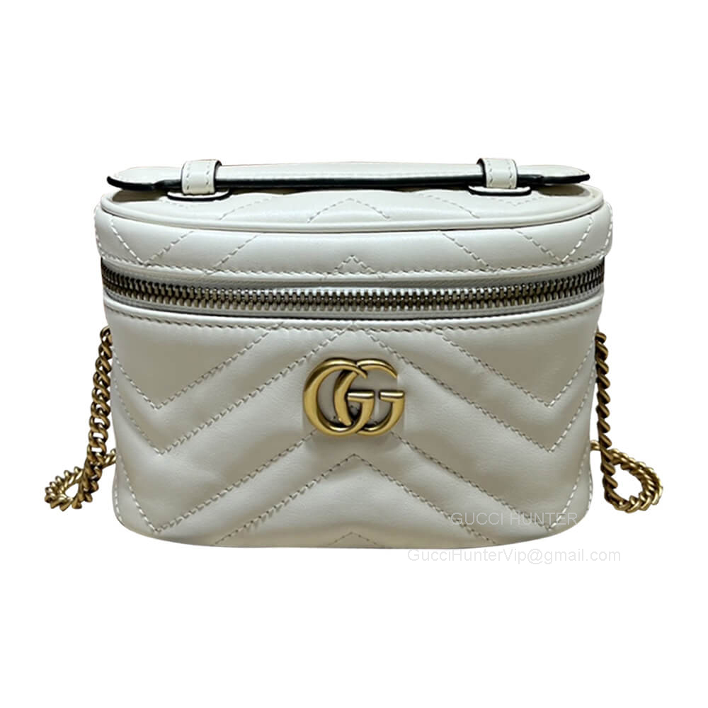 Gucci Mini Top Handle Bag with Chain in White GG Matelasse Leather 723770