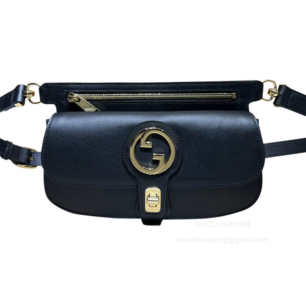 Gucci Blondie Belt Bag in Black Leather with Round Interlocking G 718154