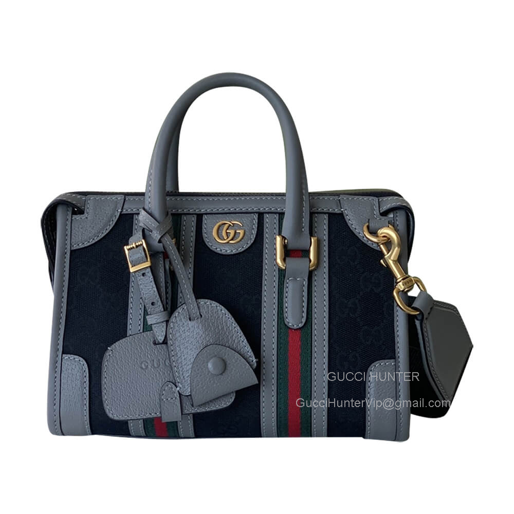 Gucci Mini Canvas Top Handle Duffle Bag in Black Original GG Canvas and Gray Leather 715771