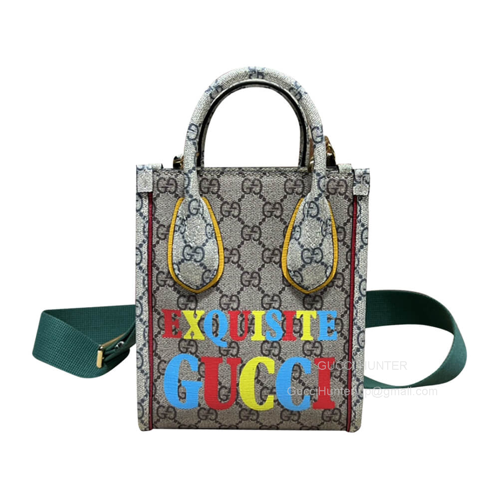 Gucci Exquisite Mini Tote Crossbody Bag in Beige and Ebony GG Supreme Canvas 699406
