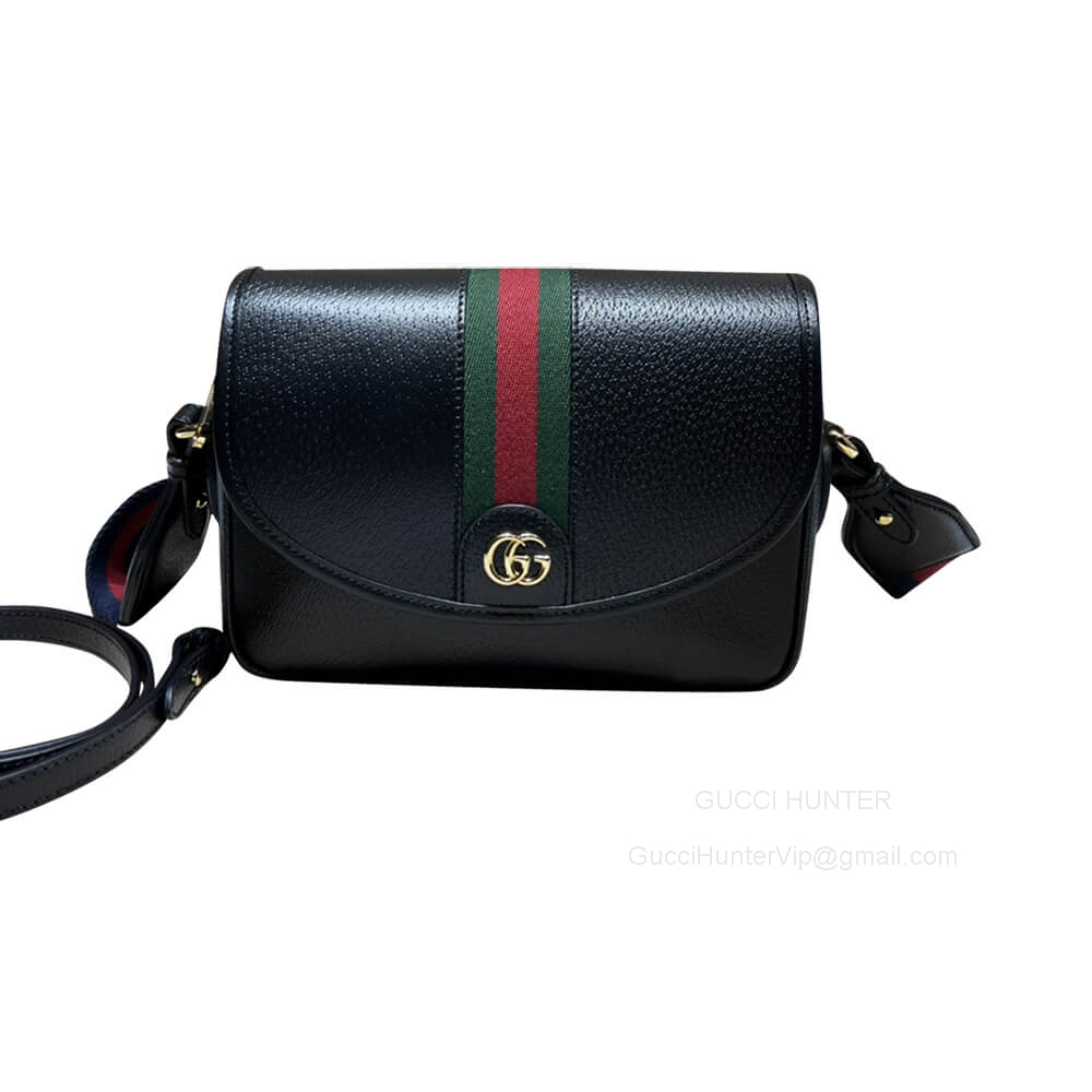 Gucci Ophidia Mini Shoulder Bag in Black Leather with Green Red Web 722117
