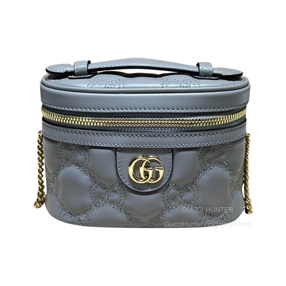 Gucci GG Matelasse Leather Top Handle Mini Bag with Chain in Gray 723770