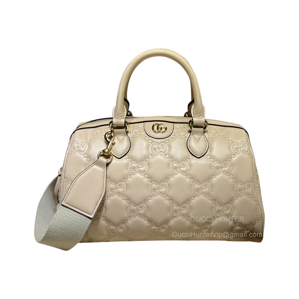 Gucci GG Matelasse Leather Medium Shoulder Bag in Beige 702242