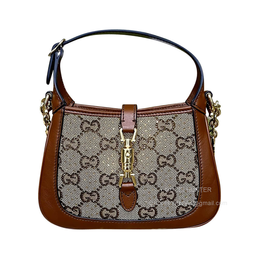 Gucci Jackie 1961 Mini GG Hobo Shoulder Bag in Camel and Ebony GG Canvas with Crystals 675799