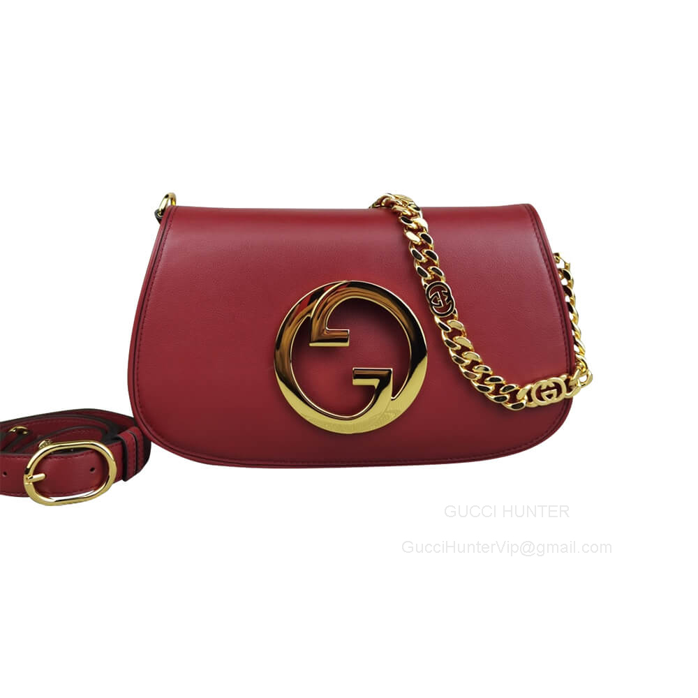 Gucci Blondie Shoulder Bag with Round Interlocking G and Chain in Red Leather 699268