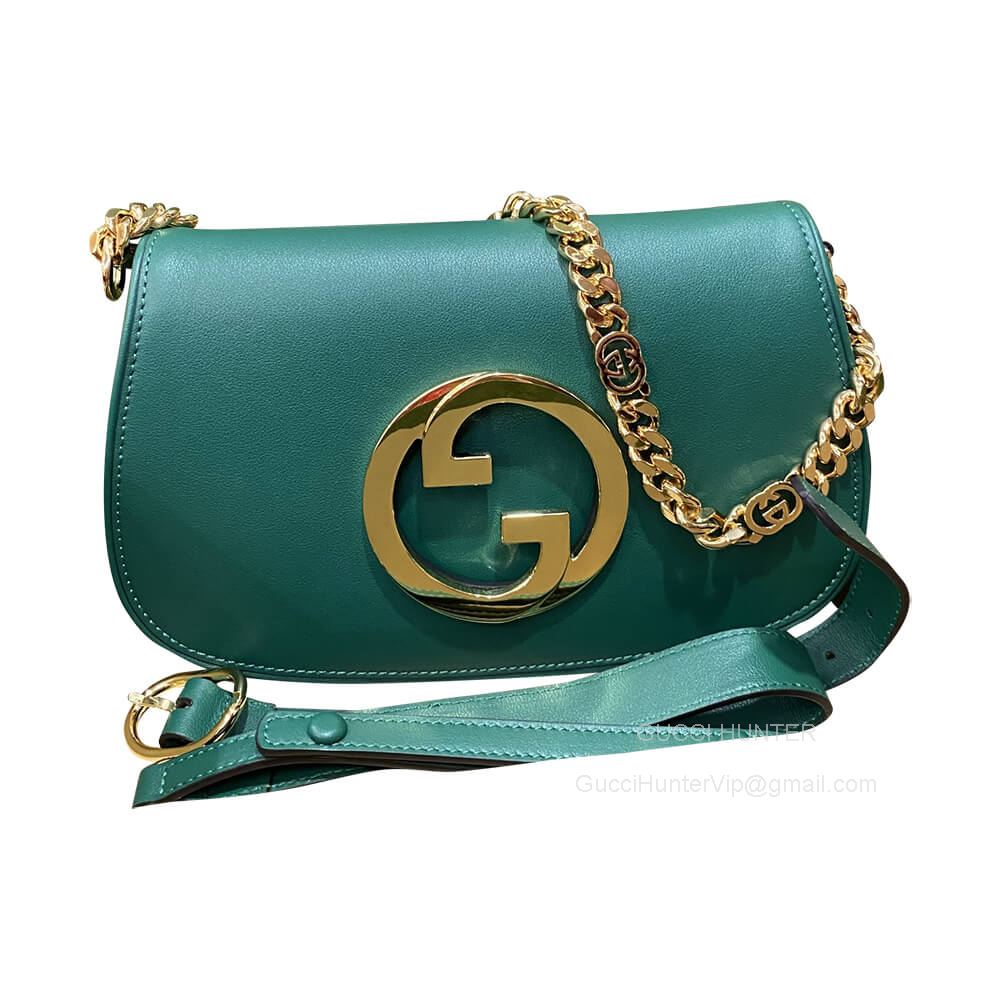 Gucci Blondie Shoulder Bag with Round Interlocking G in Green Leather 699268