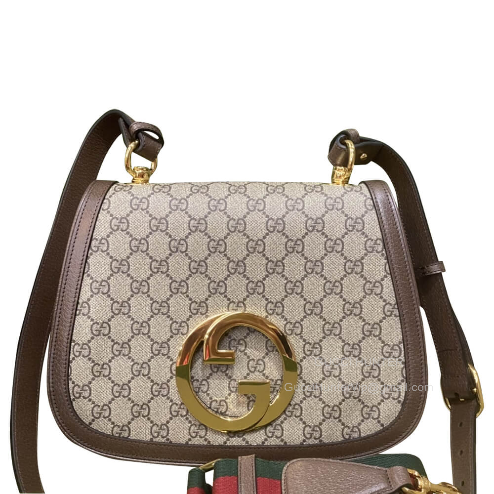 Gucci Medium Blondie Shoulder Bag with Round Interlocking G in Beige GG Canvas and Brown Leather 699210