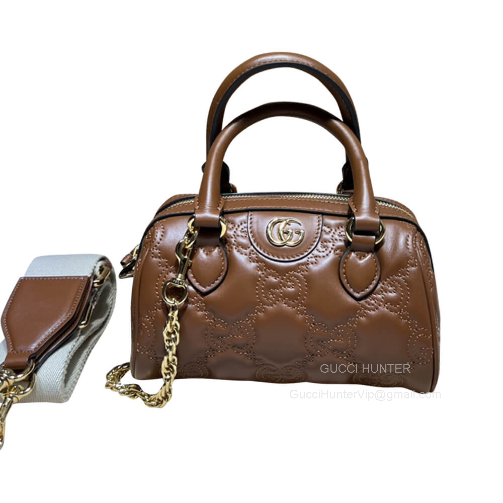 Gucci GG Matelasse Leather Top Handle Shoulder Bag in Brown 702251