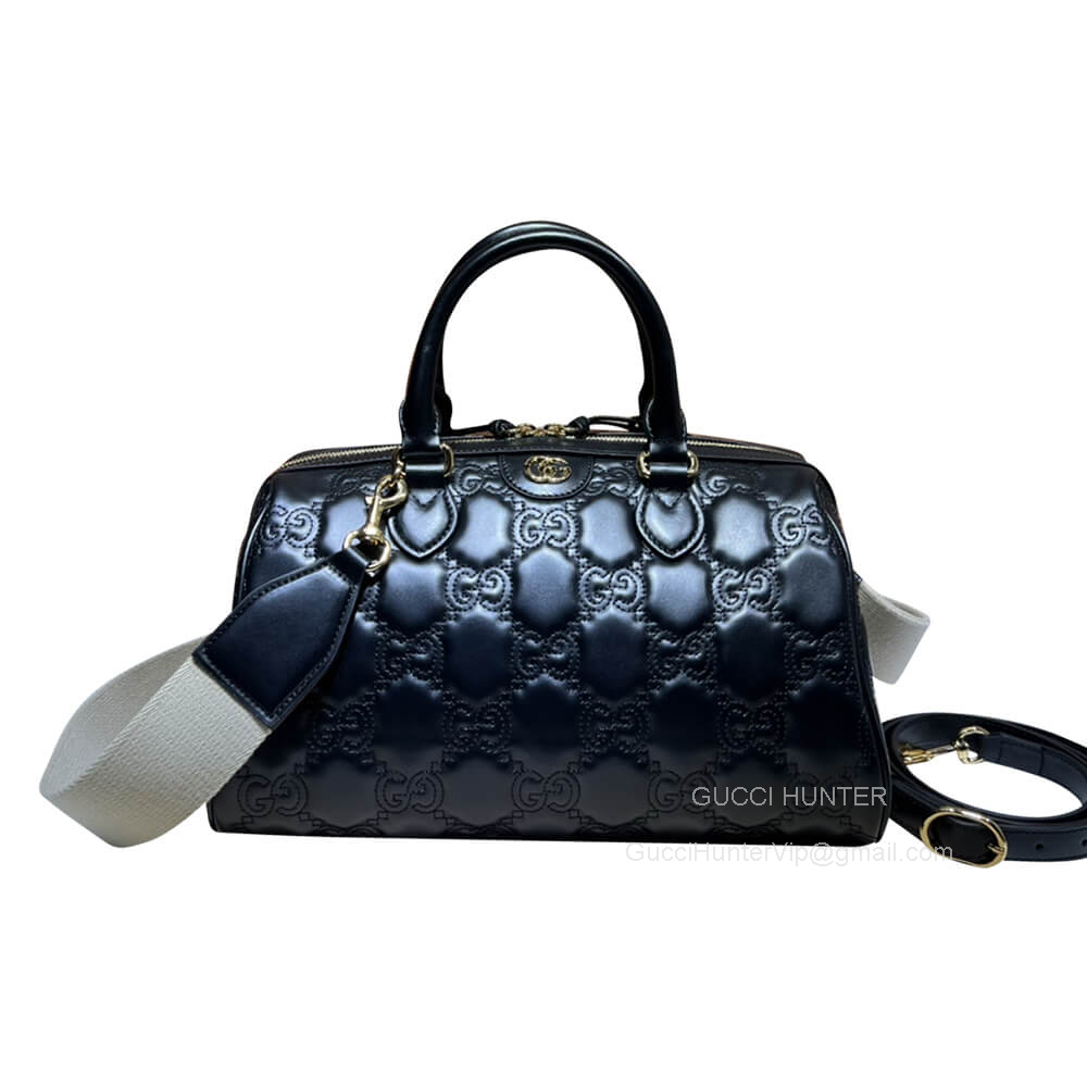 Gucci GG Matelasse Leather Top Handle Bag in Black with Two Detachable Straps 702242