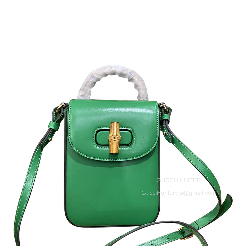 Gucci Love Parade Bamboo Mini Shoulder Top Handle Handbag in Green Leather 702106