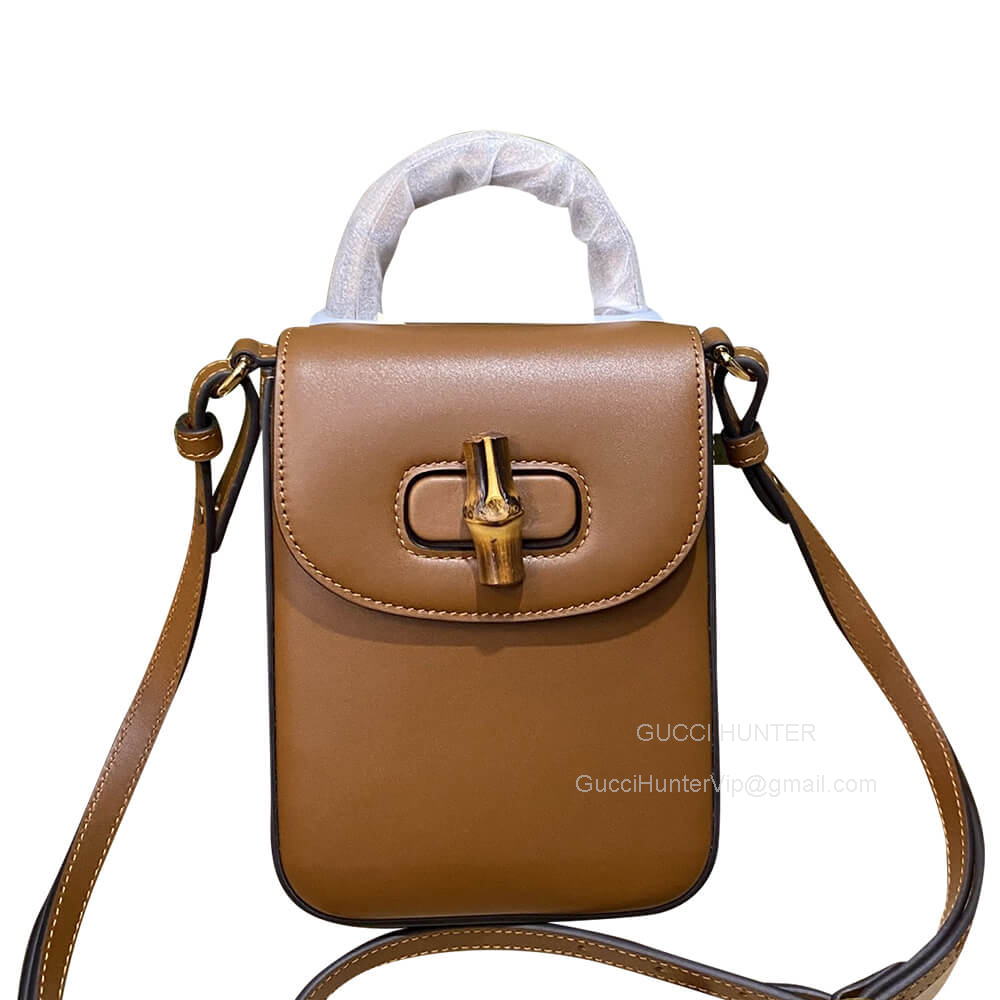 Gucci Love Parade Bamboo Mini Shoulder Top Handle Handbag in Brown Leather 702106