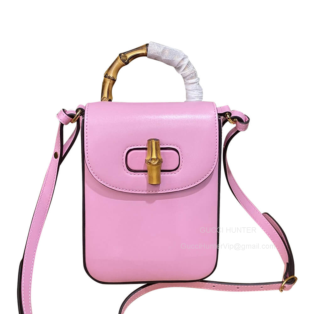 Gucci Love Parade Bamboo Mini Shoulder Top Handle Handbag in Pink Leather 702106