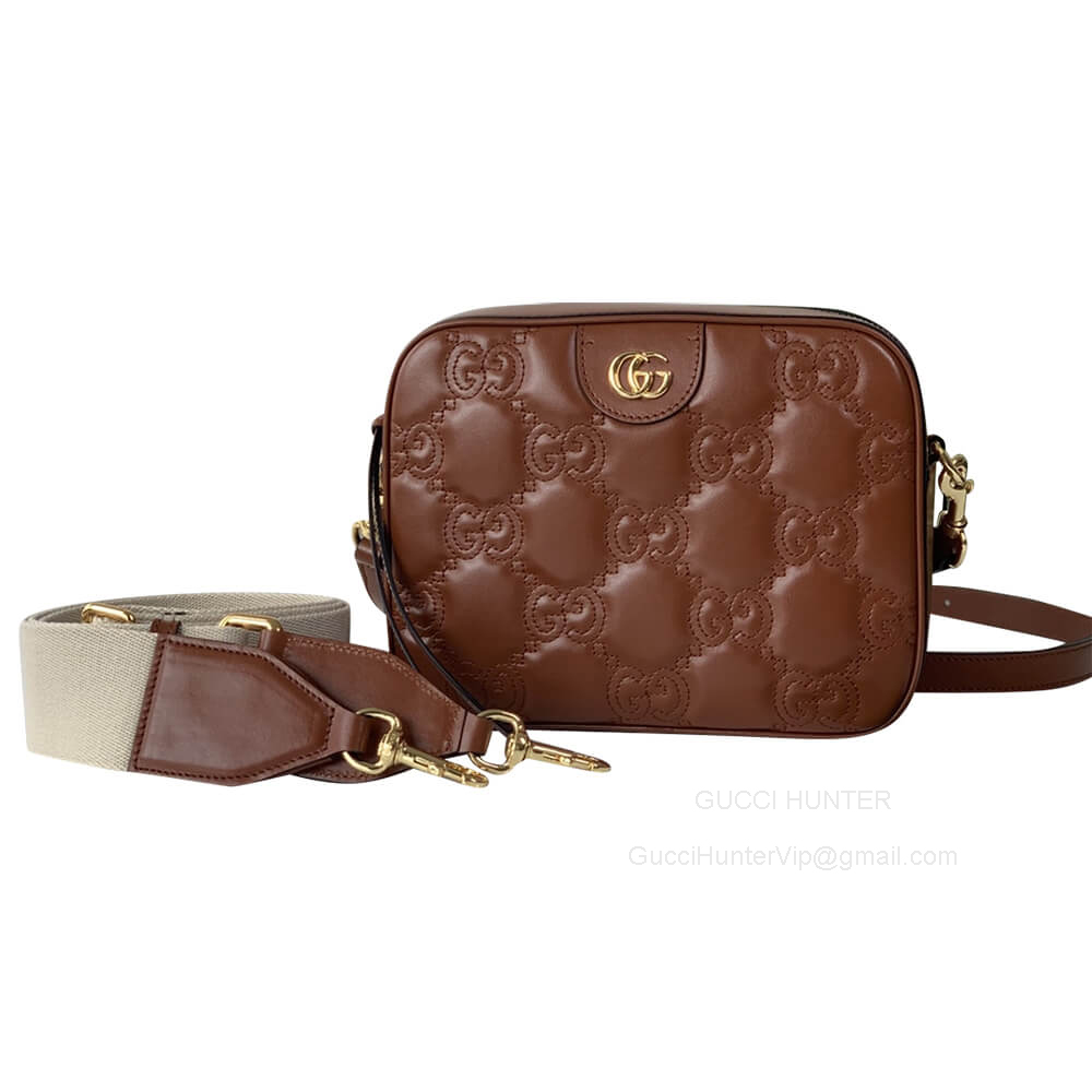 Gucci Love Parade GG Matelasse Leather Shoulder Bag in Brown 702234