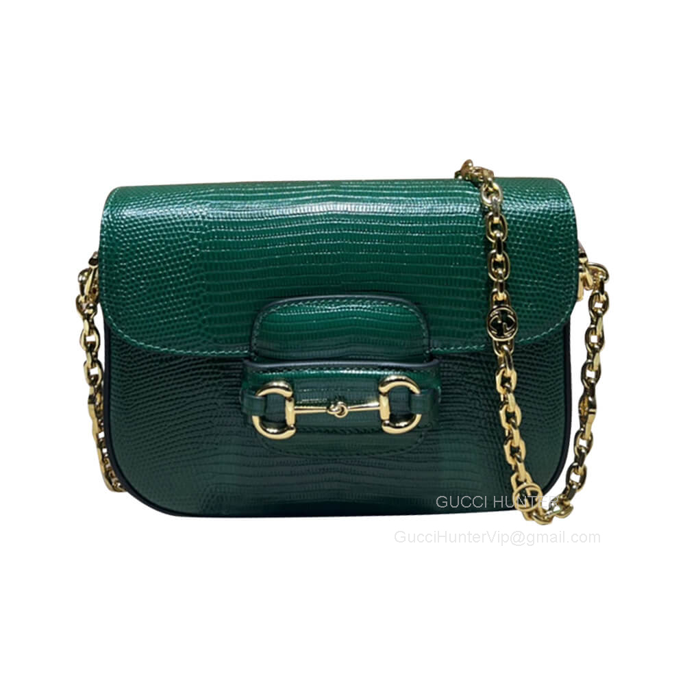 Gucci Horsebit 1955 Lizard Leather Mini Chain Shoulder Bag in Green 675801