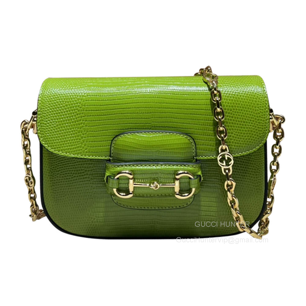 Gucci Horsebit 1955 Lizard Leather Mini Chain Shoulder Bag in Llight Green 675801