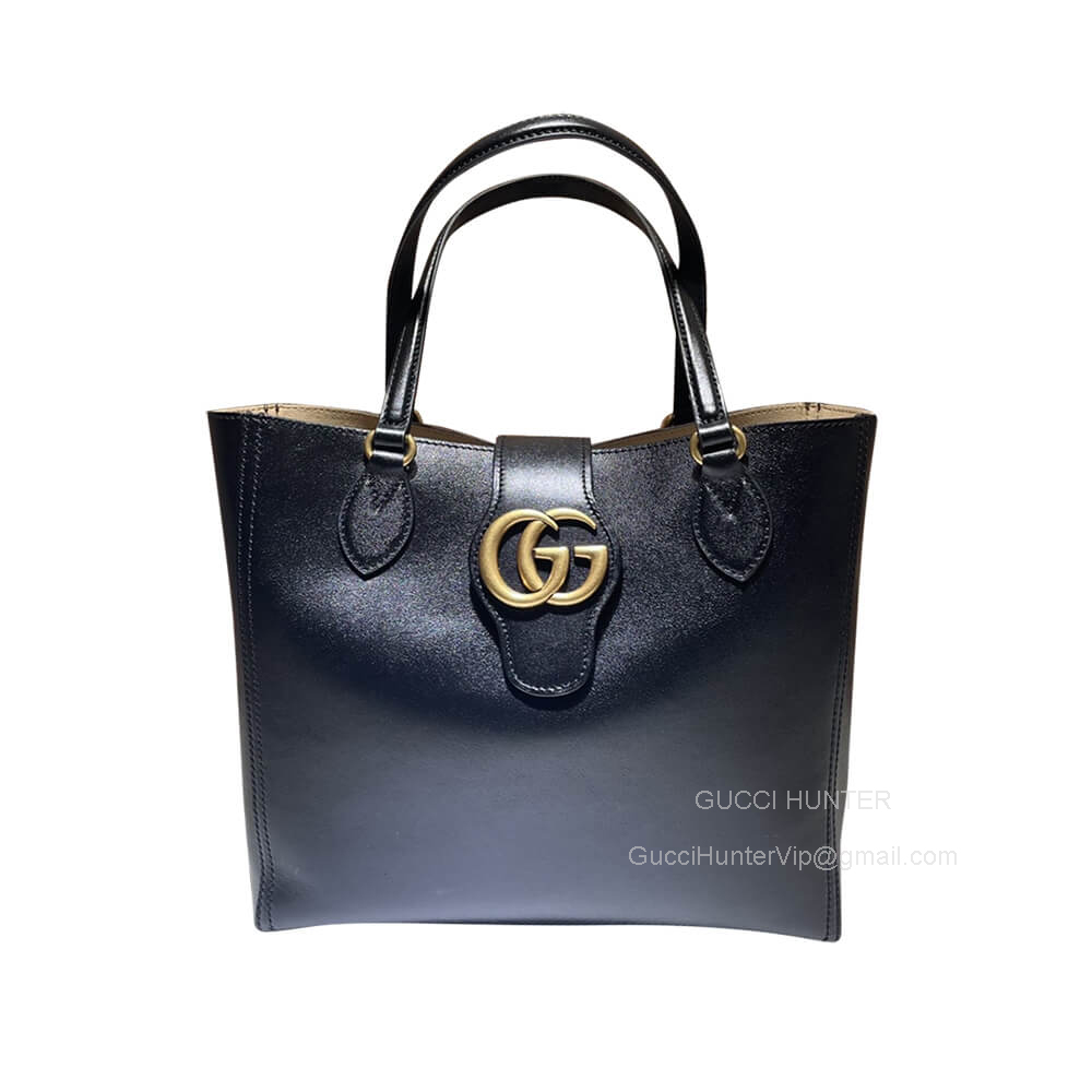 Gucci Small Tote Bag with Double G in Black Leather 652680