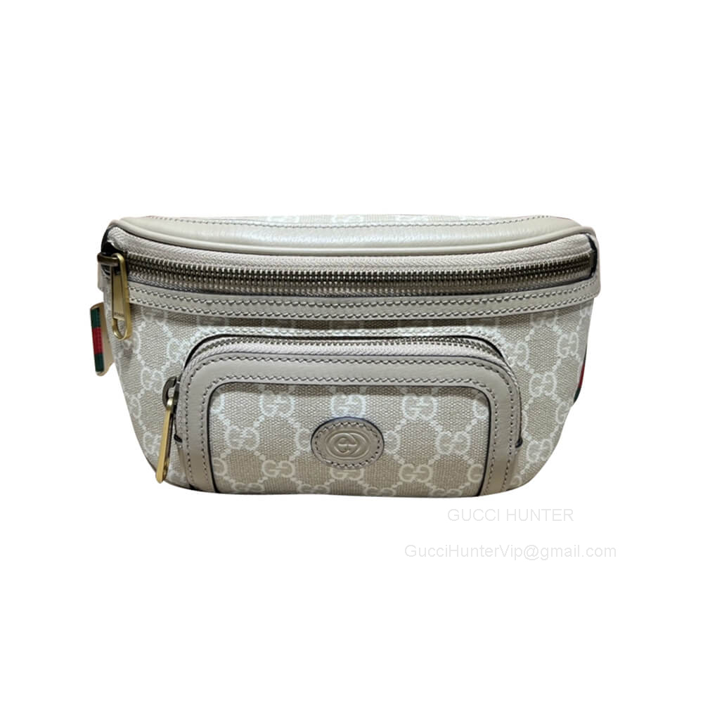 Gucci Belt Crossbody Bag with Interlocking G in Beige and White GG Supreme Canvas 682933