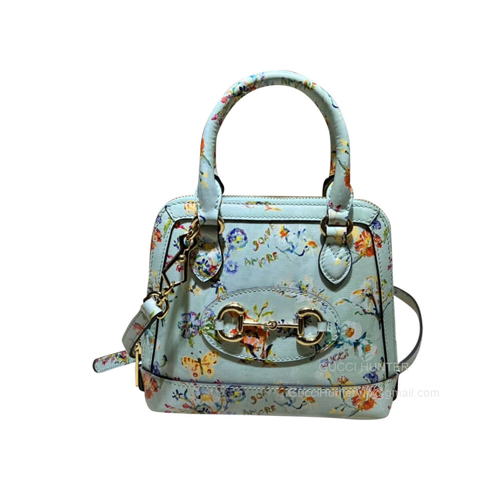 Gucci Horsebit 1955 Carnation Print Mini Top Handle Bag in Blue 640716