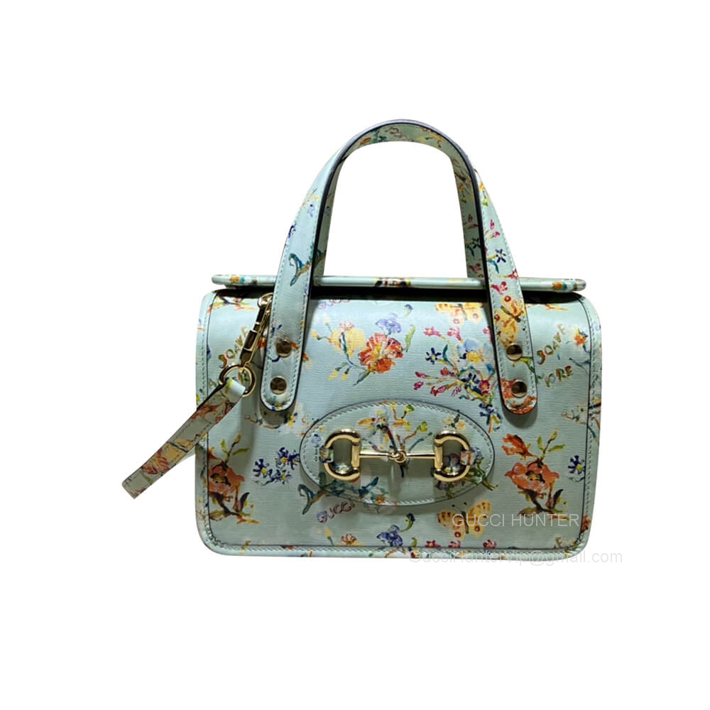 Gucci Horsebit 1955 Carnation Print Mini Top Handle Bag in Blue 645453
