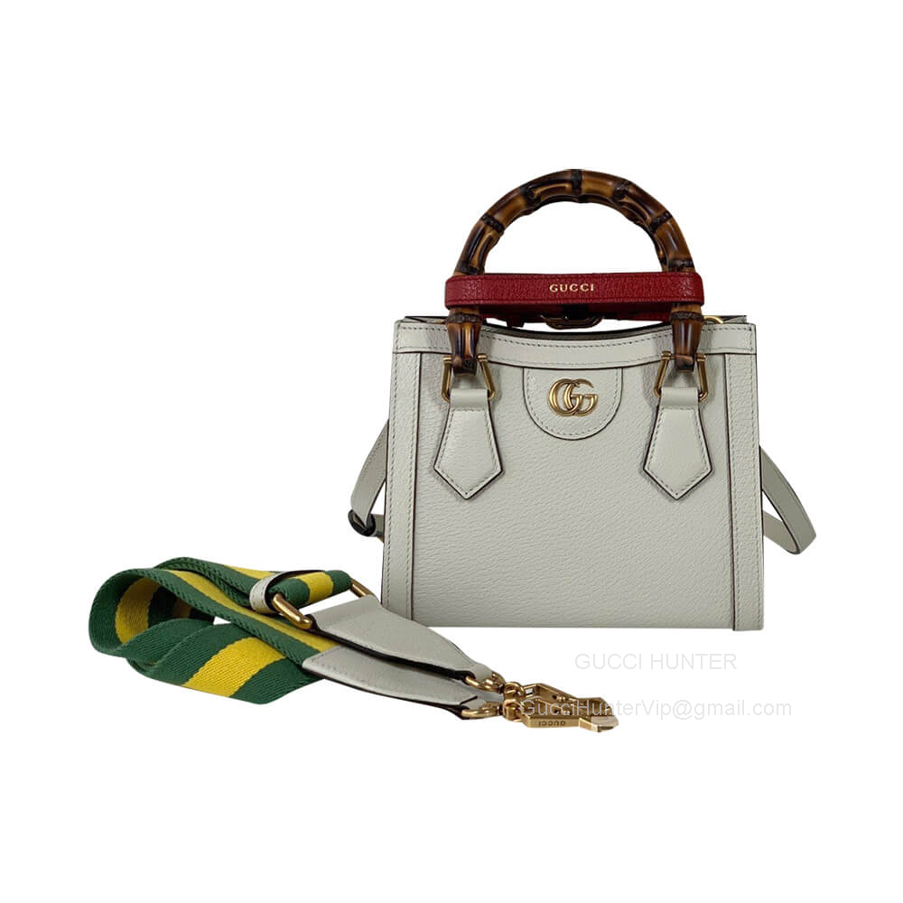 Gucci Diana Mini Tote Shoulder Bag with Bamboo in White Leather 702732
