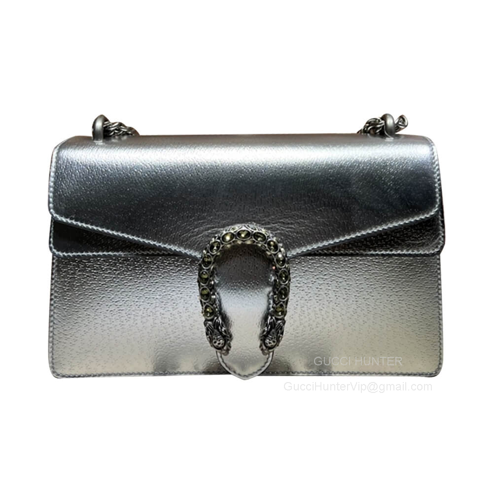 Gucci Dionysus Leather Chain Shoulder Bag in Silver Leather 400249