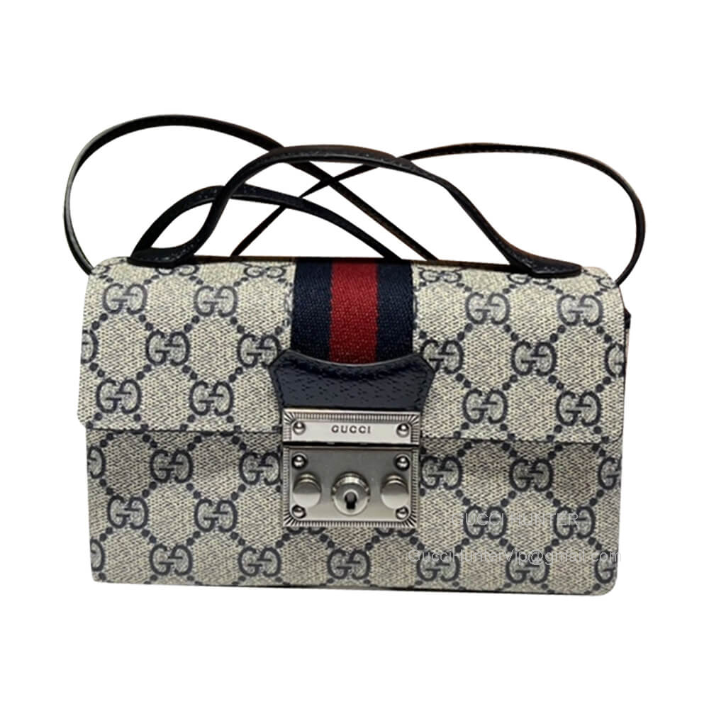 Gucci Padlock Mini Shoulder Crossbody Bag in Blue GG Supreme Canvas 652683