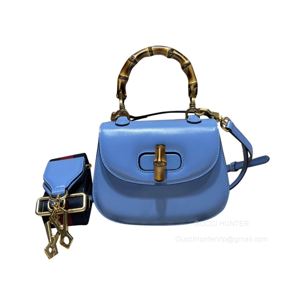 Gucci Bamboo 1947 Mini Top Handle Bag in Light Blue Leather 686864