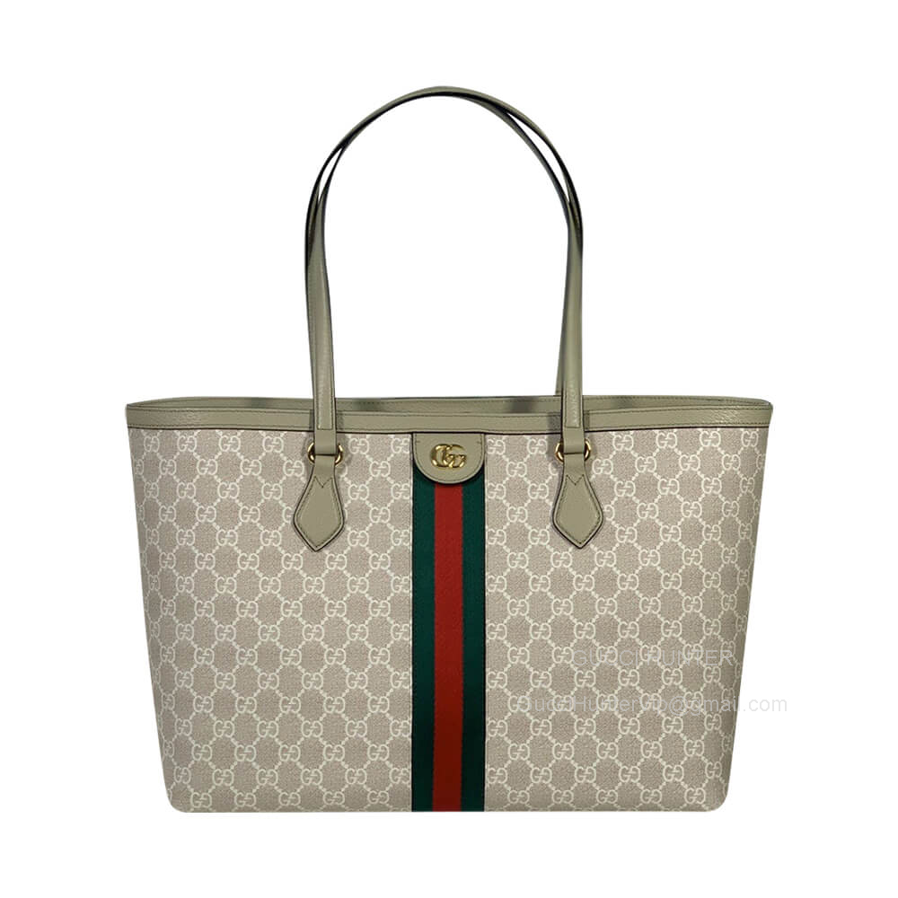 Gucci Ophidia Medium GG Shopping Tote Bag in Beige and White GG Supreme Canvas 631685