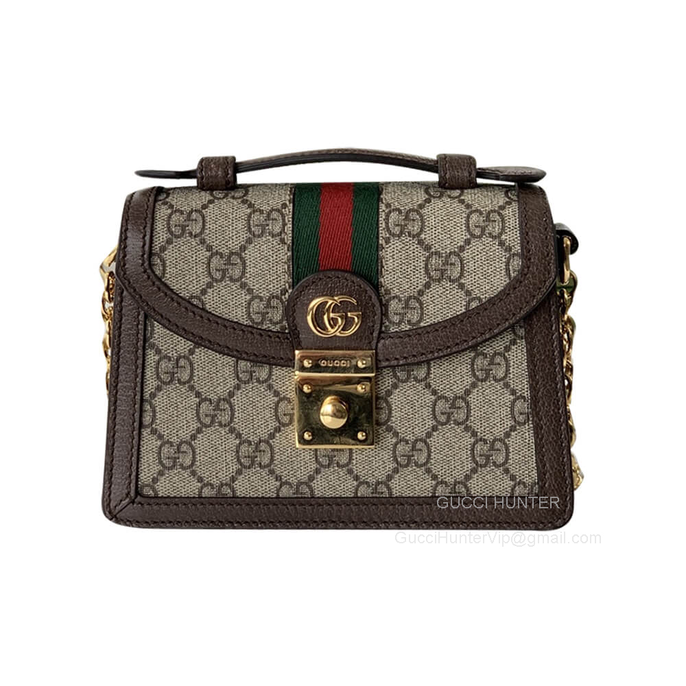 Gucci Ophidia GG Mini Shoulder Bag with Top Handle in Beige and Ebony GG Supreme Canvas 696180