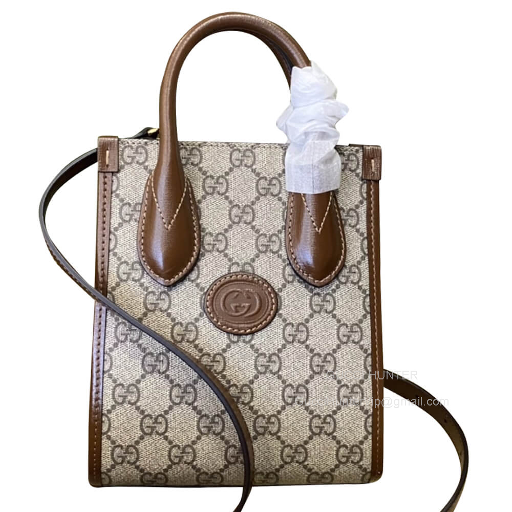 Gucci VIP Mini Tote Shoulder Bag with Interlocking G in Beige GG Supreme Canvas 671623