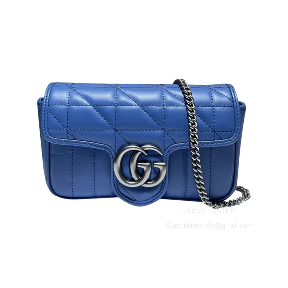 Gucci GG Marmont Super Mini Aria Chain Bag in Blue Matelasse Leather 476433