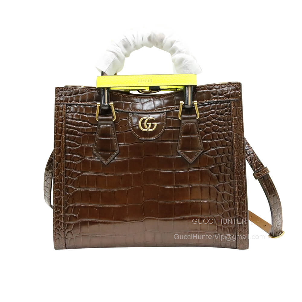 Gucci Tote Bag Gucci Diana Small Shoulder Bag with Bamboo in Brown Crocodile Embossed Calf Leather 660195