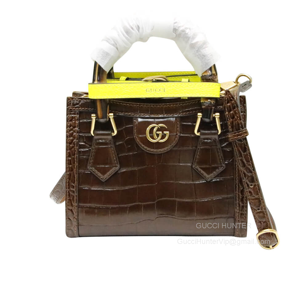 Gucci Tote Bag Gucci Diana Mini Shoulder Bag with Bamboo in Brown Crocodile Embossed Calf Leather 655661