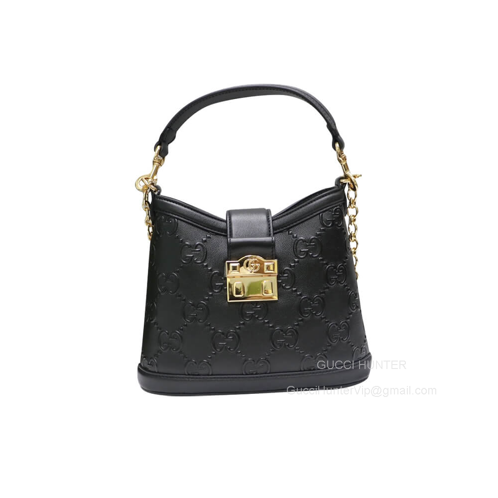 Gucci Shoulder Bag Gucci Small GG Hobo Bag in Black Debossed GG Leather 675788