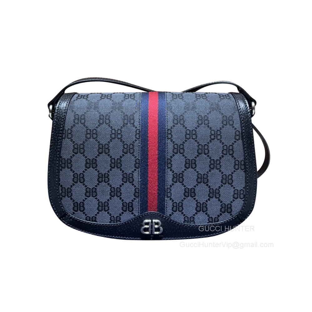 Gucci Shoulder Bag Gucci Hacker Medium Bag in Black and Dark Grey Canvas Jacquard 680121